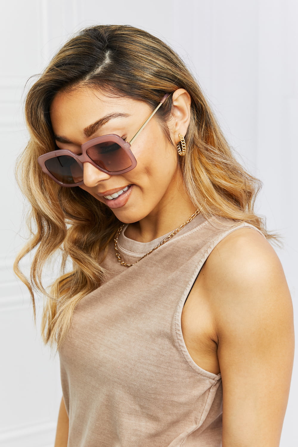Square Metal-Plastic Hybrid Temple Sunglasses - The Goddess Galleries