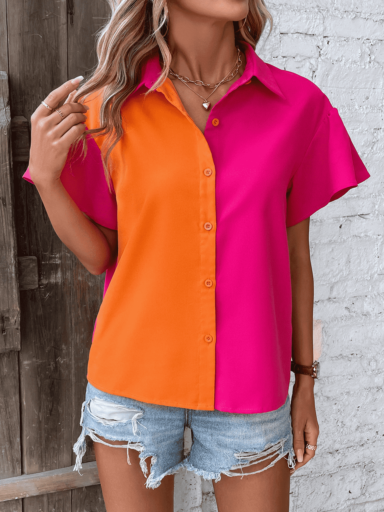 Honey Contrast Short Sleeve Shirt - The Goddess Galleries