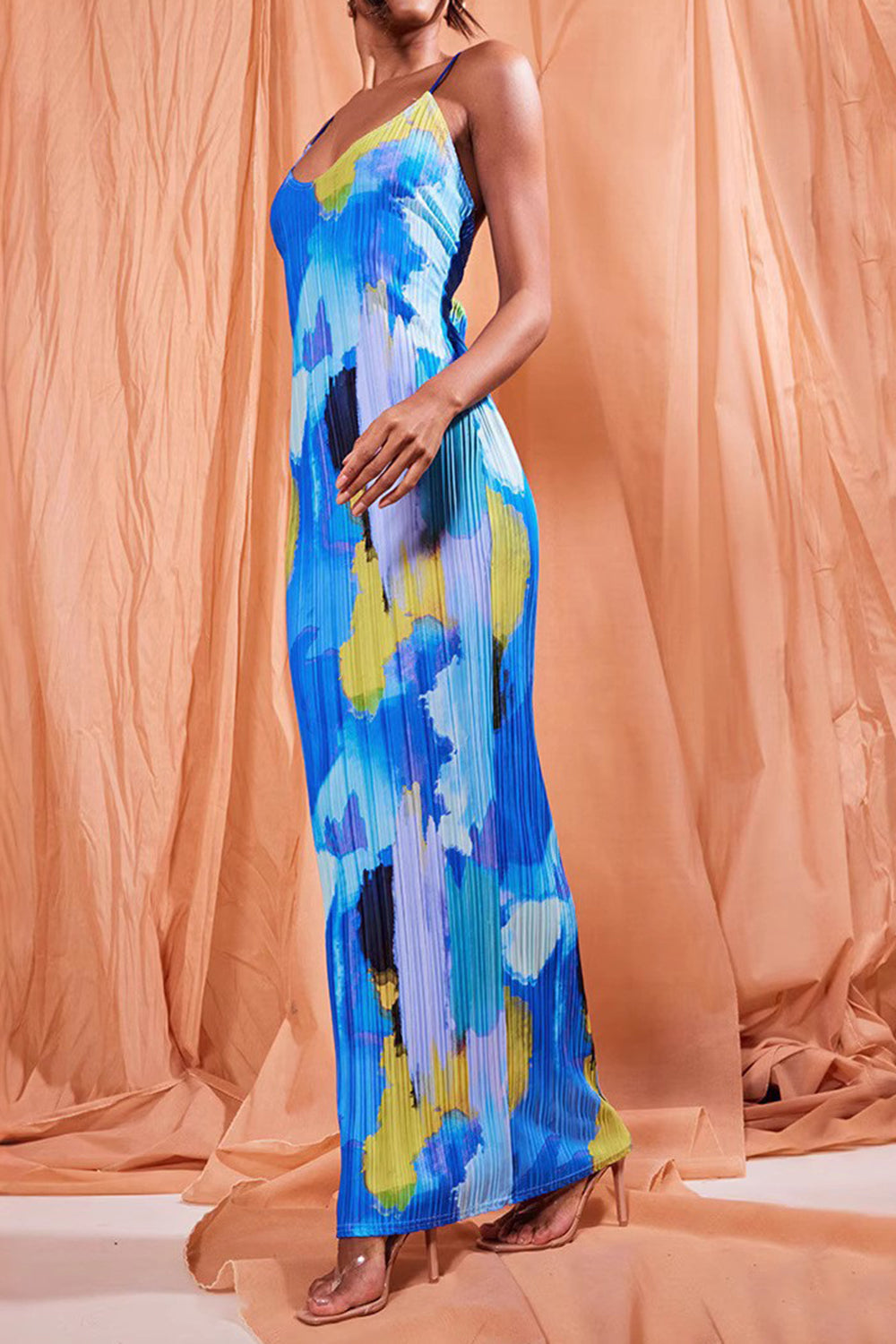 Backless Printed Maxi Cami Dress - The Goddess Galleries