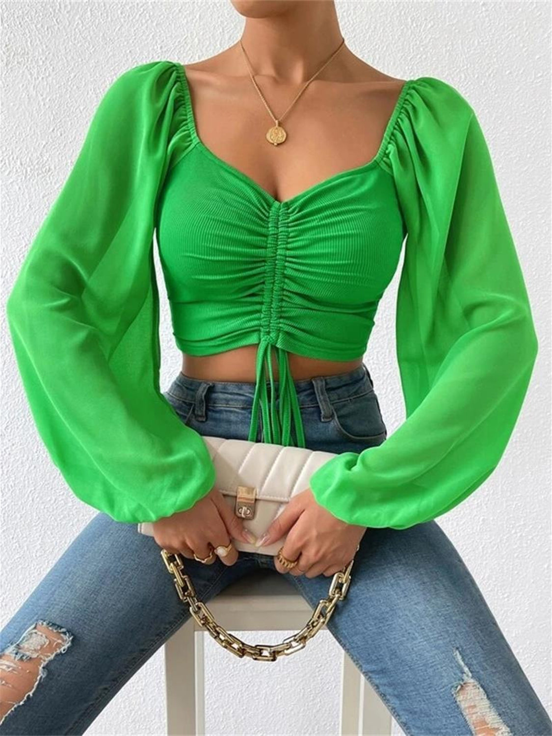 Drawstring Sweetheart Neck Cropped Top - The Goddess Galleries