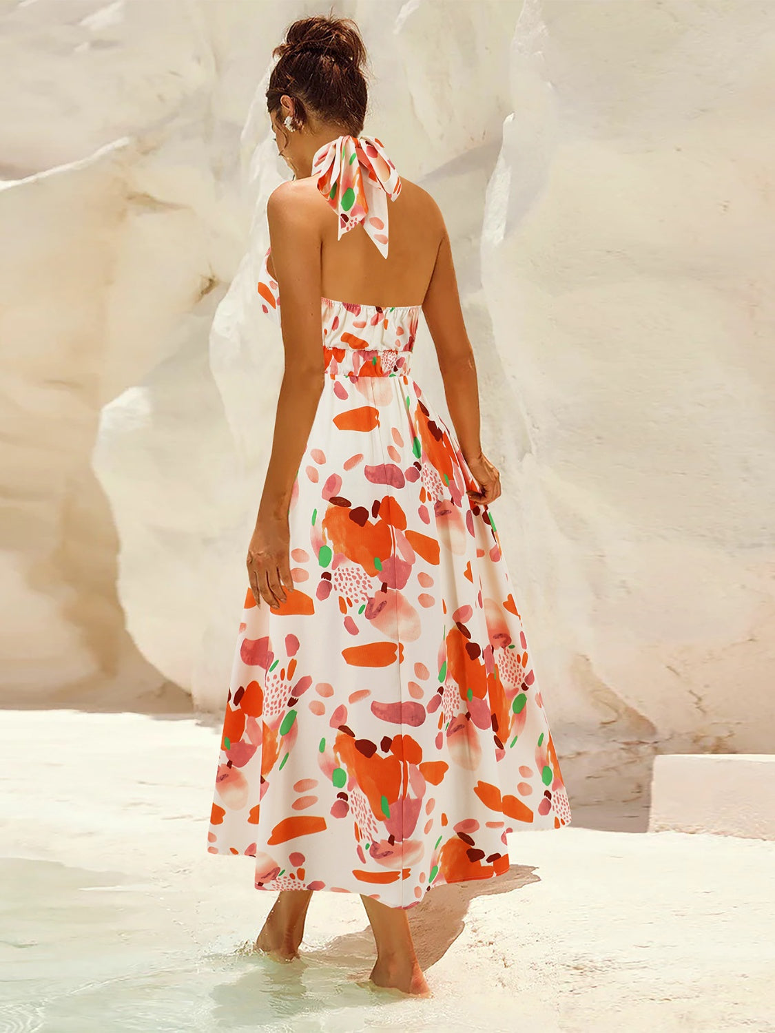 Ruched Printed Halter Neck Dress - The Goddess Galleries