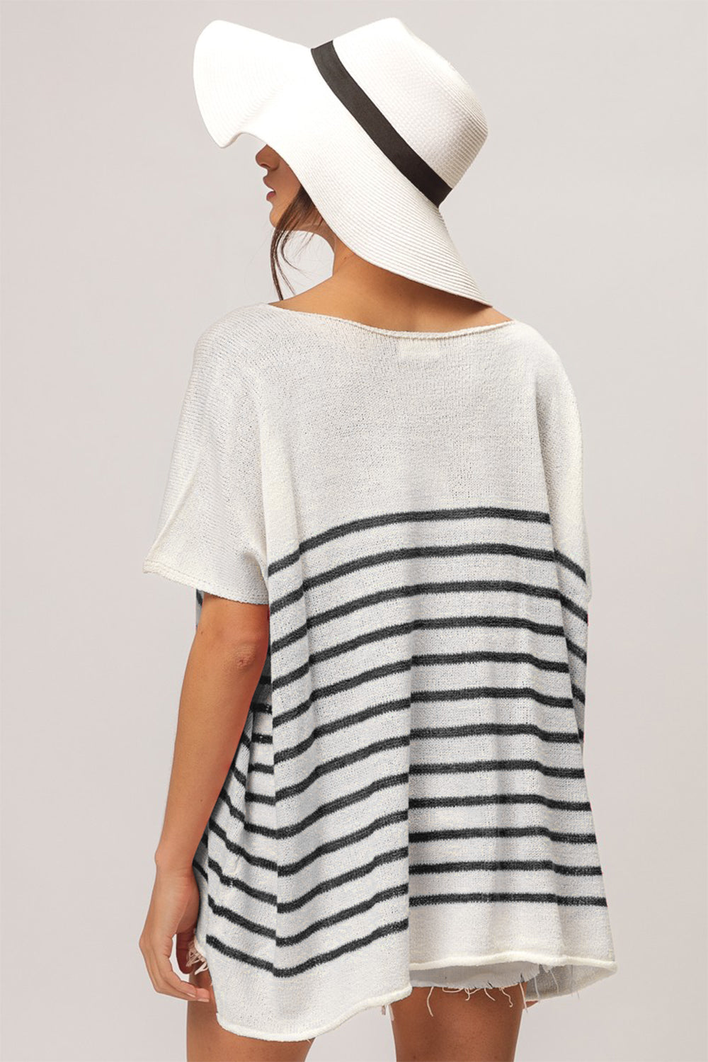 BiBi V Neck Striped Short Sleeve Top - The Goddess Galleries