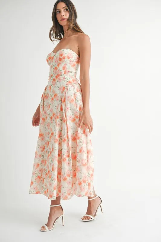 MABLE Sweetheart Neckline Floral Printed Midi Dress - The Goddess Galleries