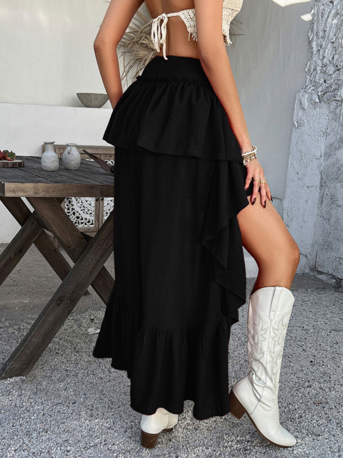 Devine High-Low Ruched Layered Skirt - The Goddess Galleries