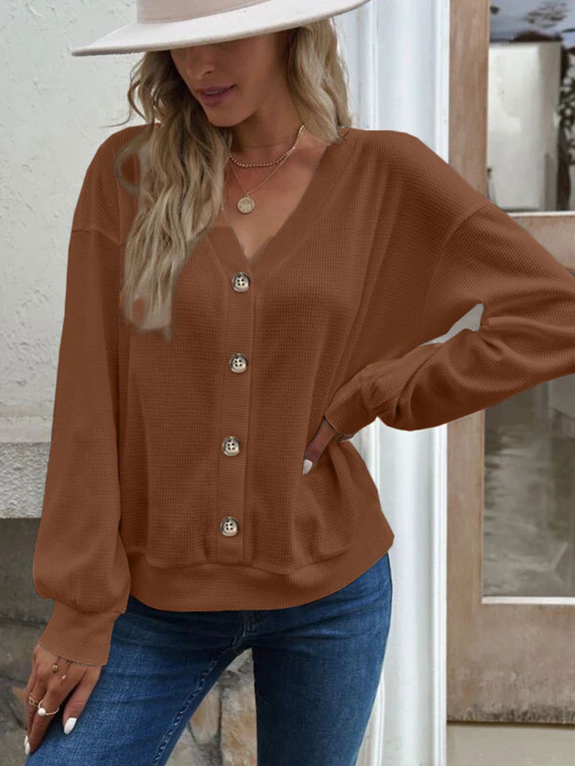V-Neck Dropped Shoulder Blouse - The Goddess Galleries