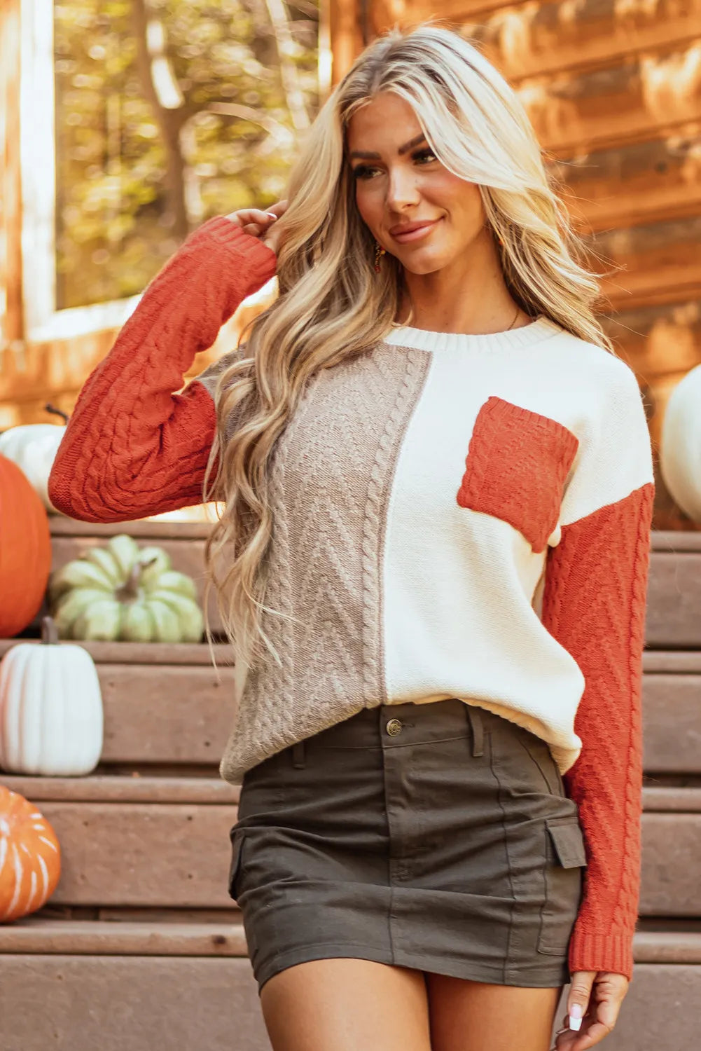 Color Block Round Neck Long Sleeve Sweater - The Goddess Galleries