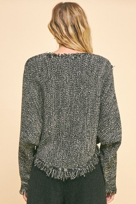Davi & Dani Fringe Hem Overlapping Asymmetrical Crop Sweater - The Goddess Galleries