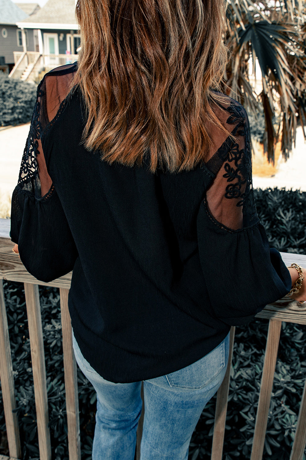 Embroidered Tie-Neck Puff Sleeve Blouse - The Goddess Galleries