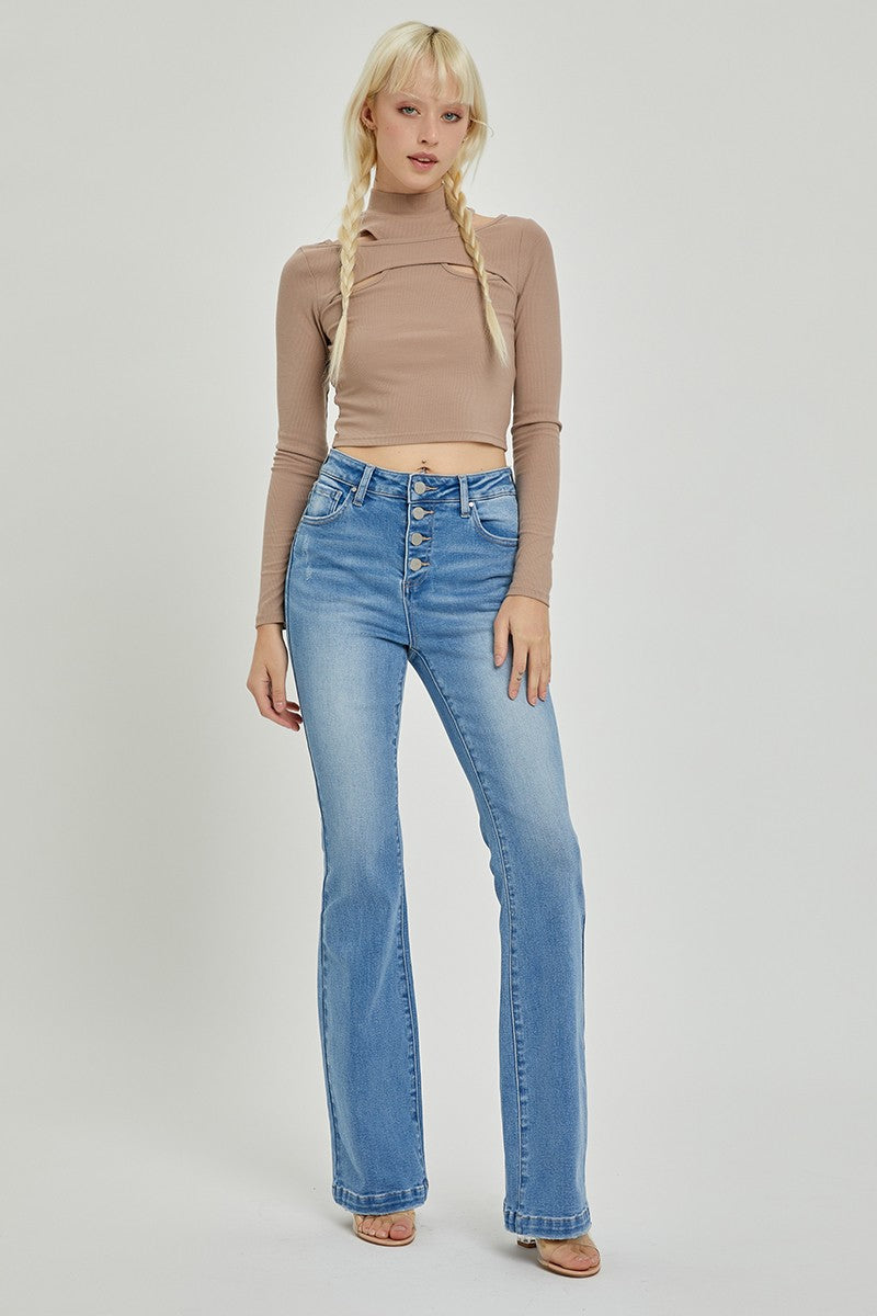 RISEN Full Size High Rise Button Fly Bootcut Jeans - The Goddess Galleries