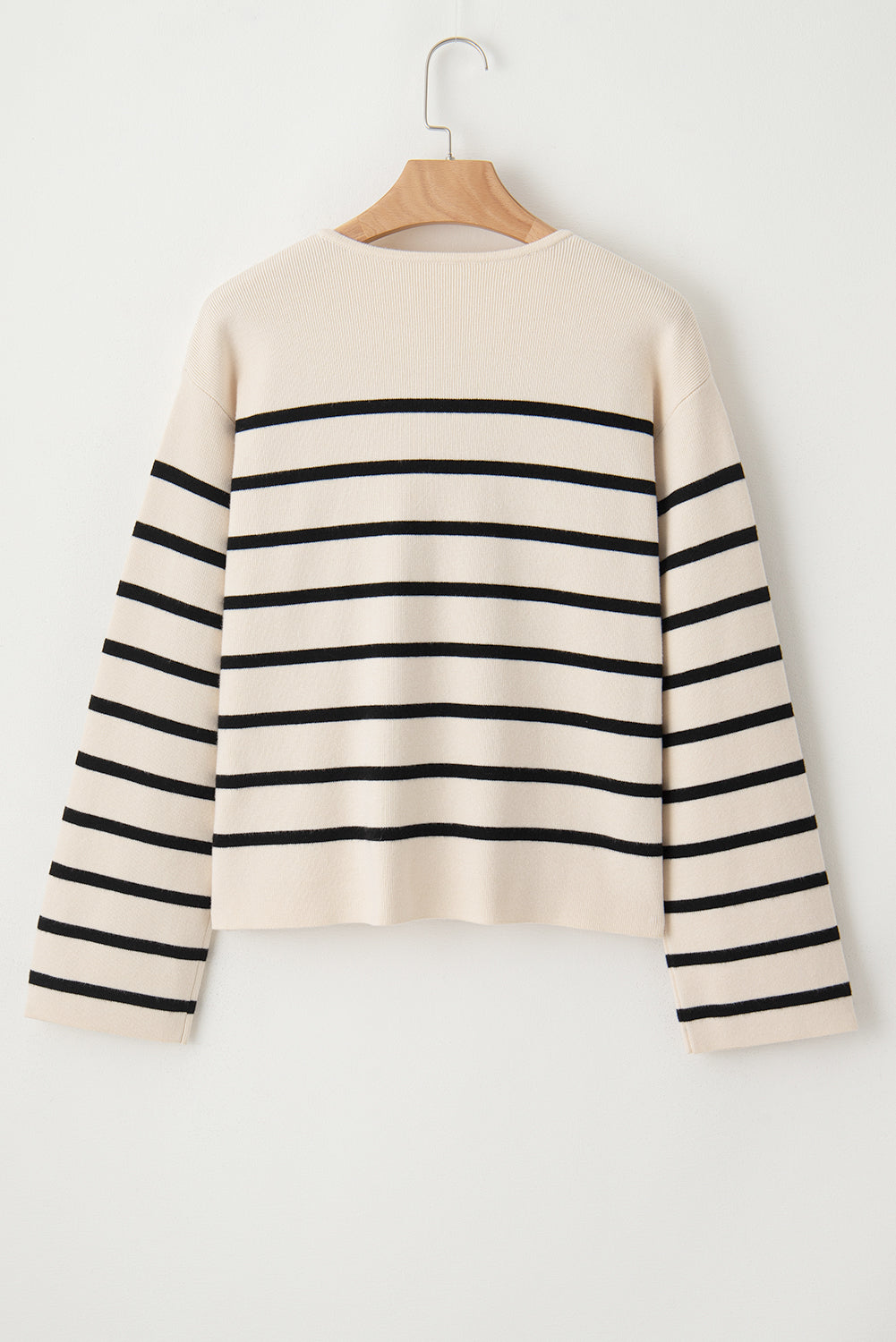 Striped Button Up Round Neck Cardigan - The Goddess Galleries