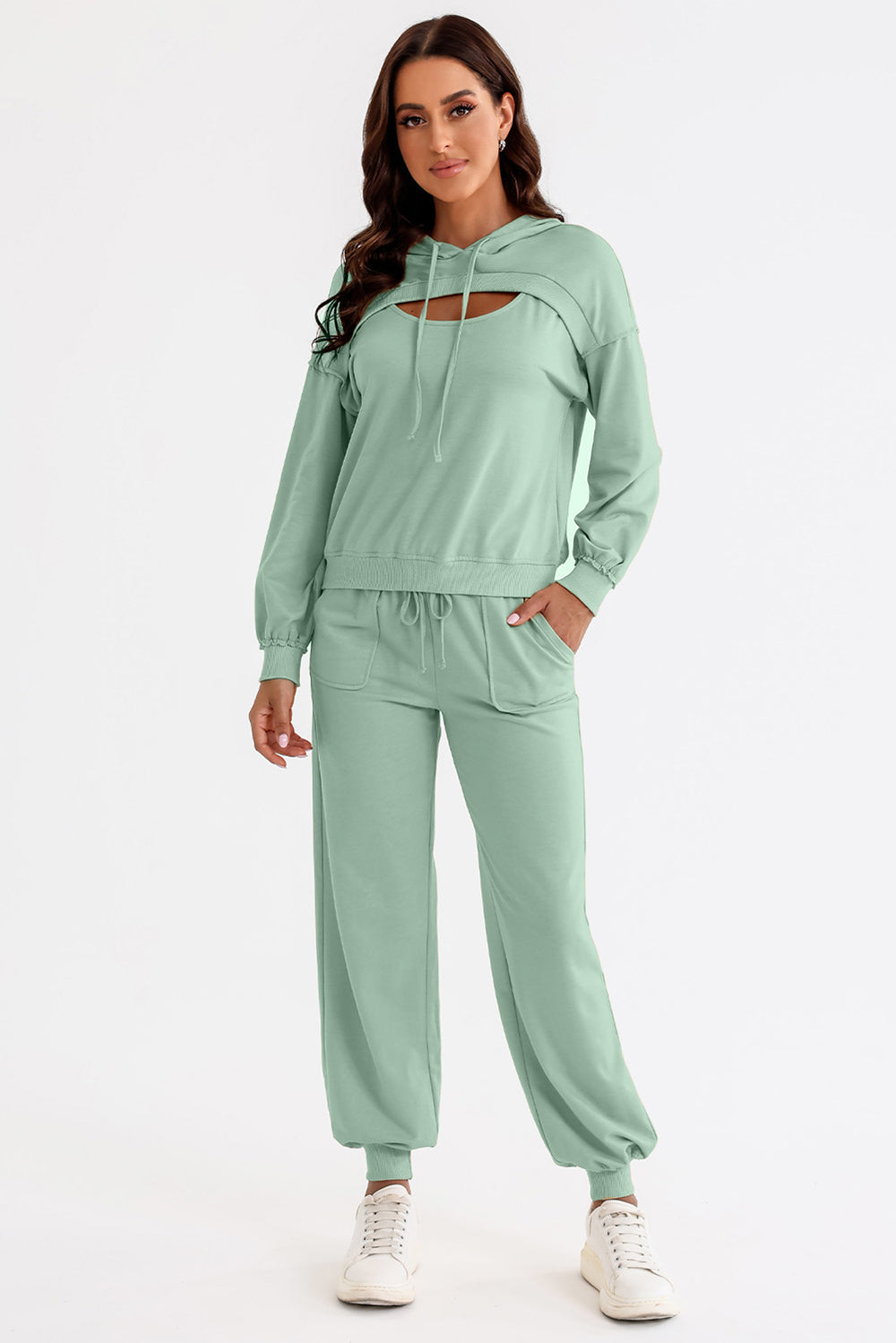 Cutout Drawstring Hoodie and Joggers Active Set - The Goddess Galleries