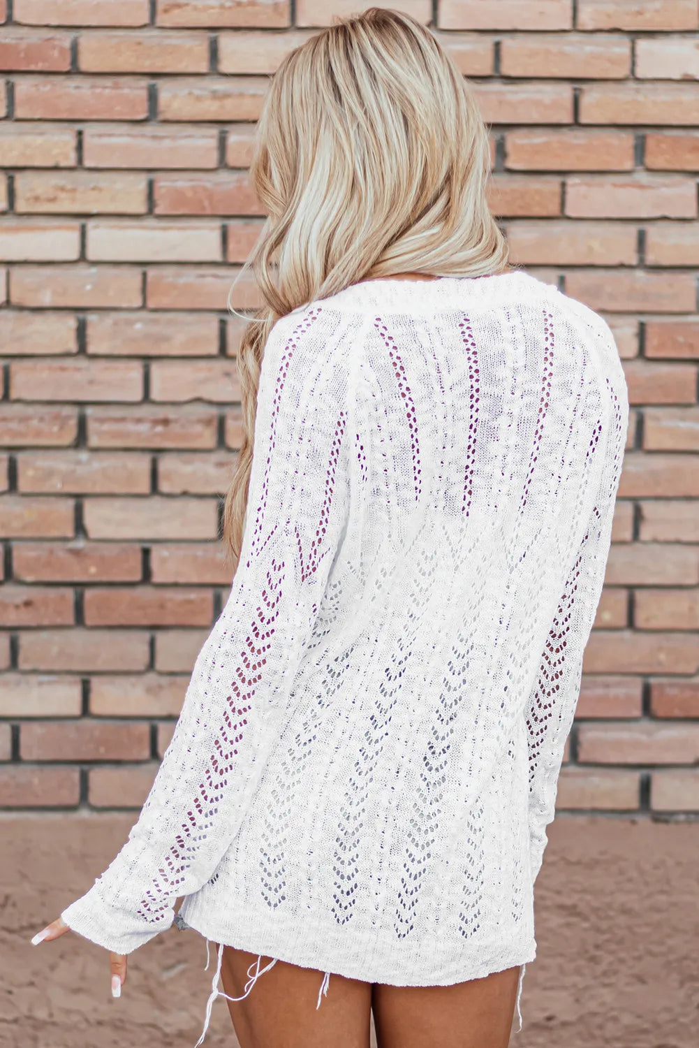 Openwork Open Front Long Sleeve Cardigan - The Goddess Galleries