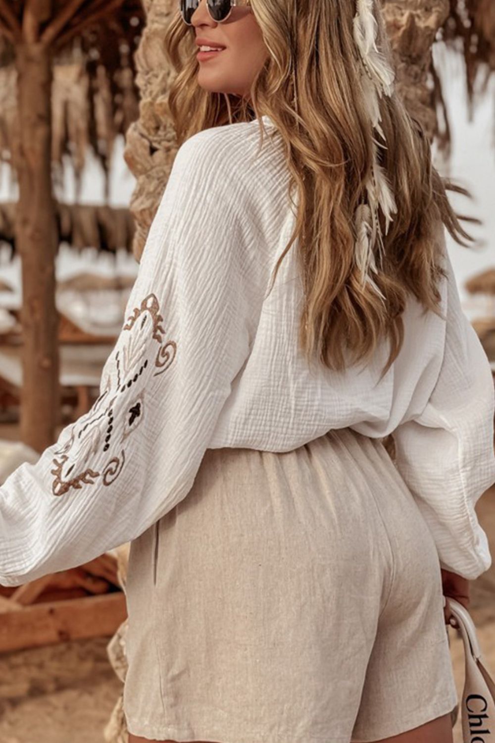 Embroidered Button Down Long Sleeve Shirt - The Goddess Galleries