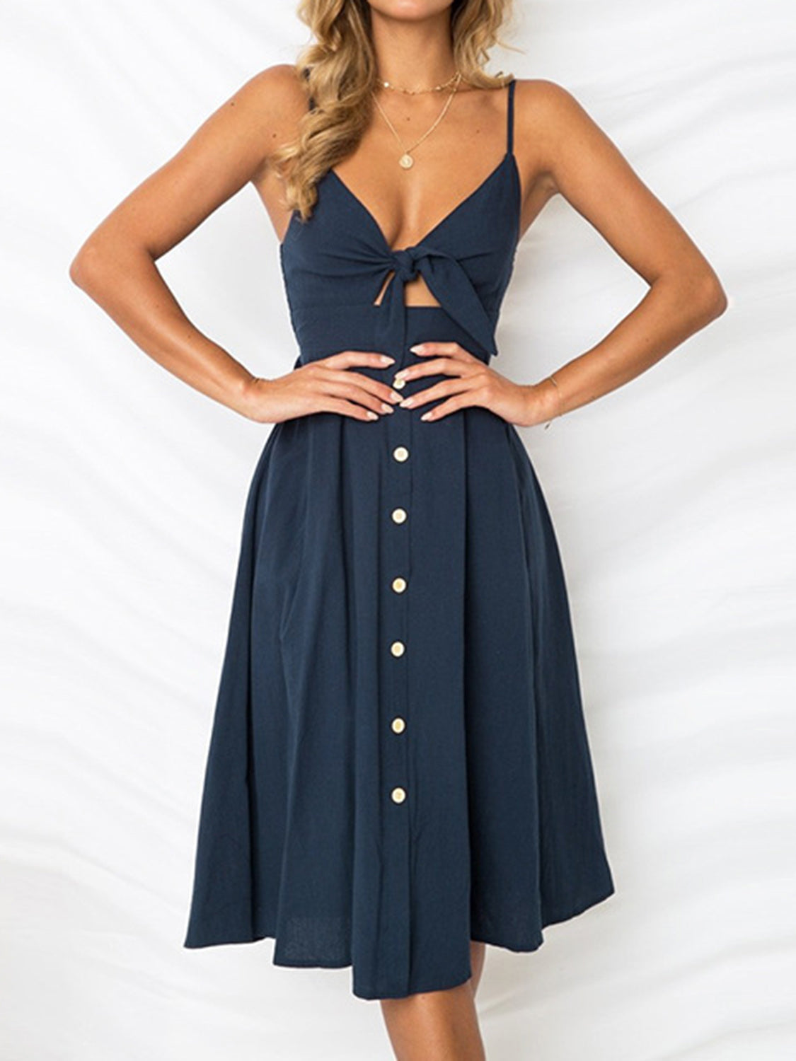 Cutout Smocked Sweetheart Neck Cami Dress - The Goddess Galleries