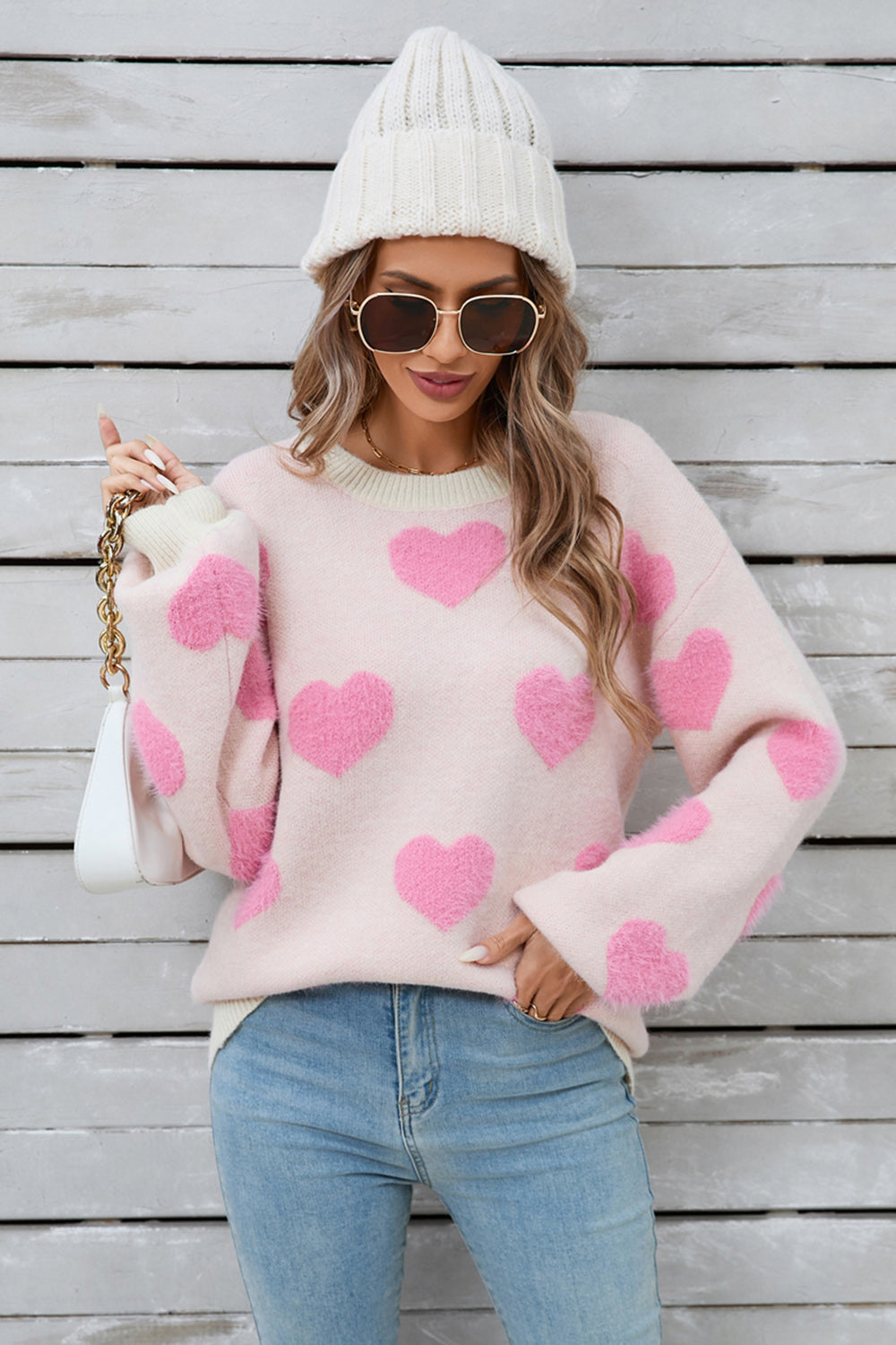 Angel Wings Heart Dropped Shoulder Long Sleeve Sweater - The Goddess Galleries