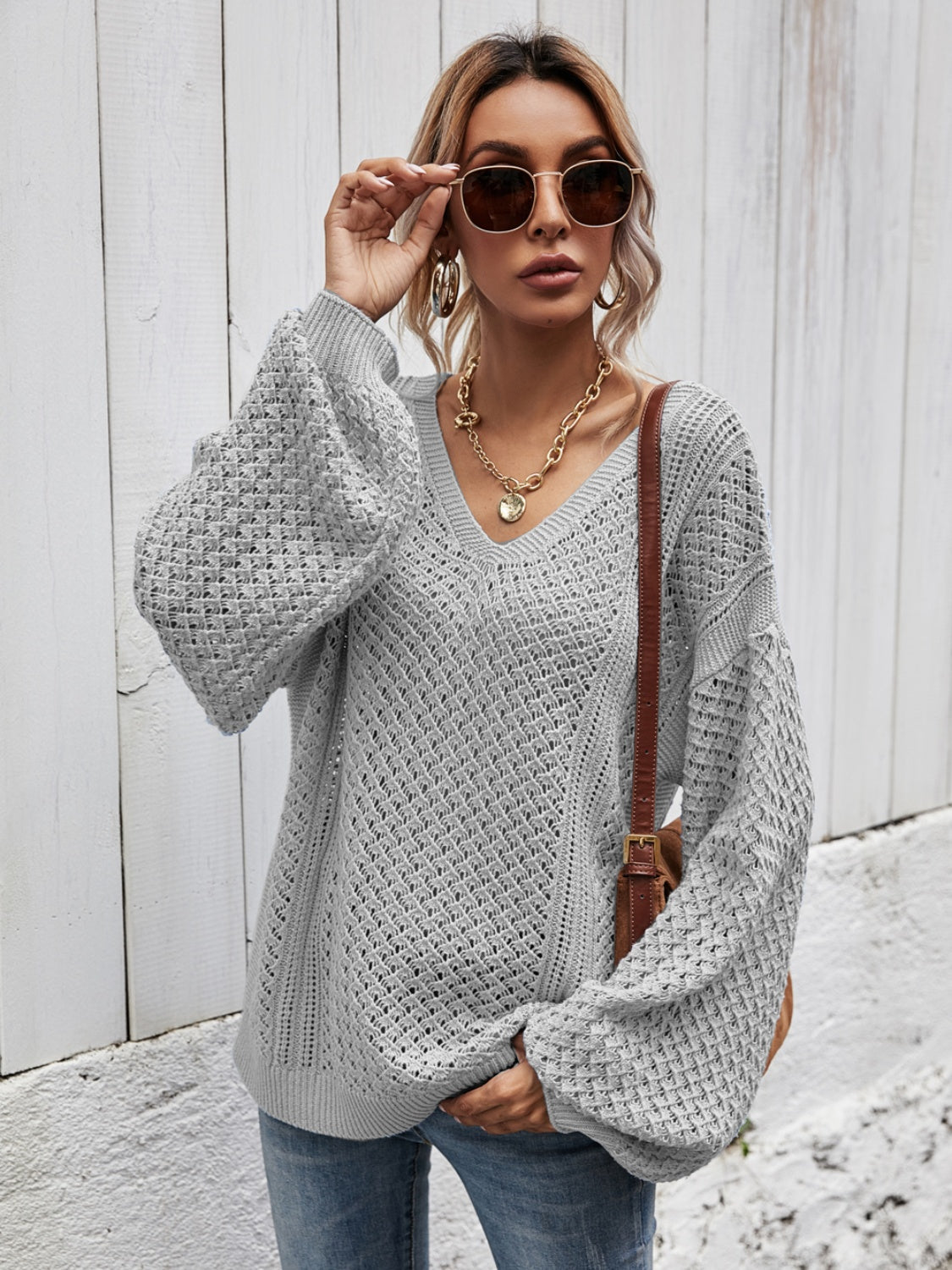 Angel Wings V-Neck Dropped Shoulder Sweater - The Goddess Galleries