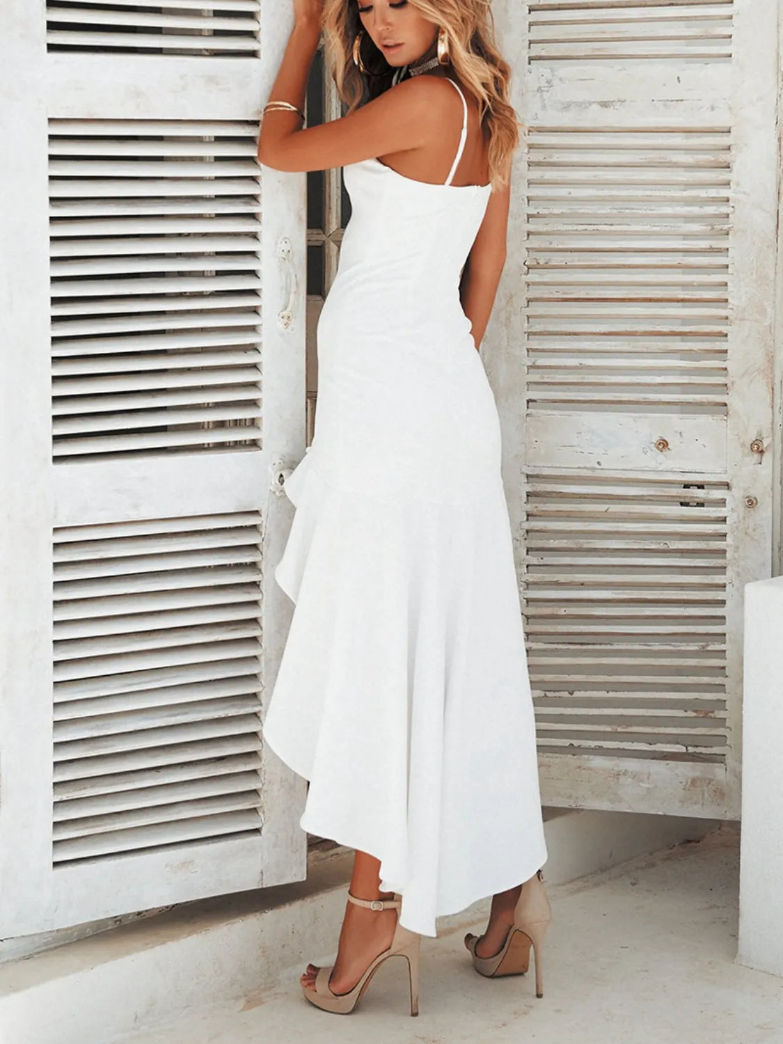 High-Low Ruffled Hem Midi Cami Dress - The Goddess Galleries