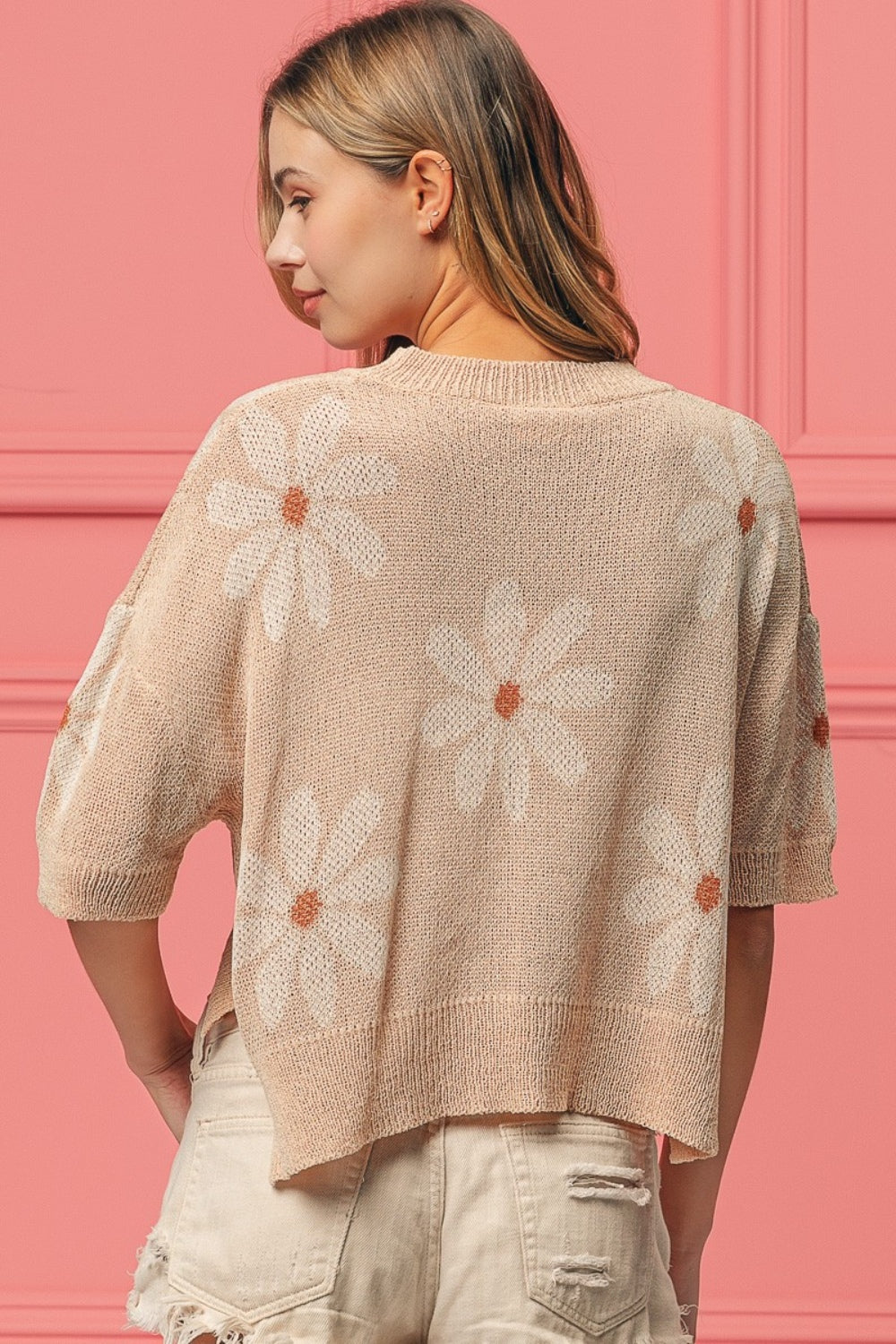 BiBi Floral Pattern Slit Sweater - The Goddess Galleries