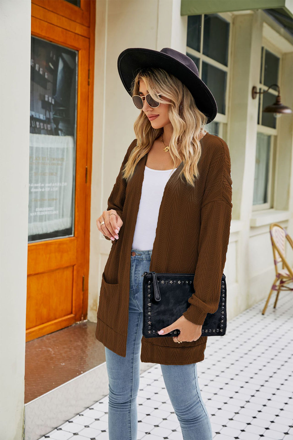 Long Sleeve Pocketed Cardigan - The Goddess Galleries