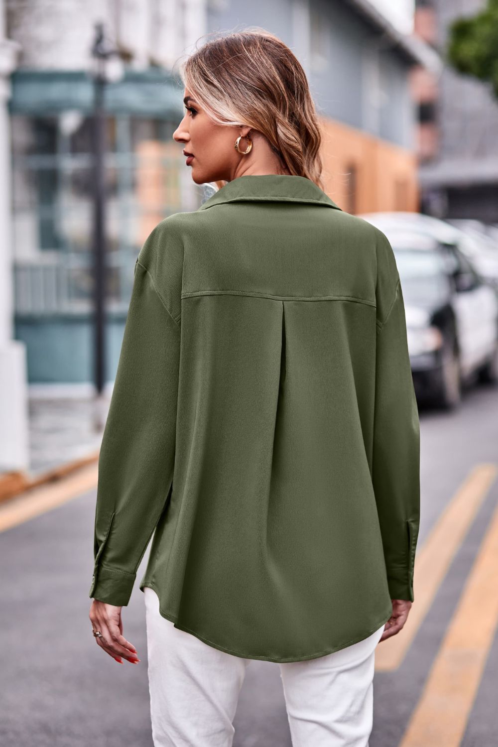 Dropped Shoulder Longline Shirt with Pockets - The Goddess Galleries