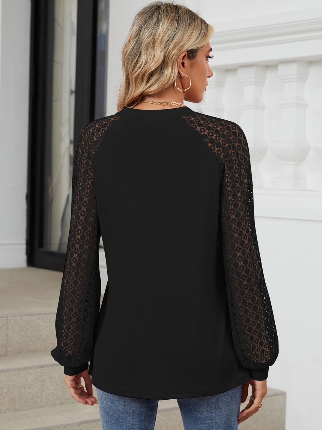 Round Neck Lace Long Sleeve Top - The Goddess Galleries