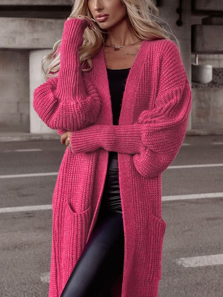 Lantern Sleeve Pocketed Cardigan - The Goddess Galleries