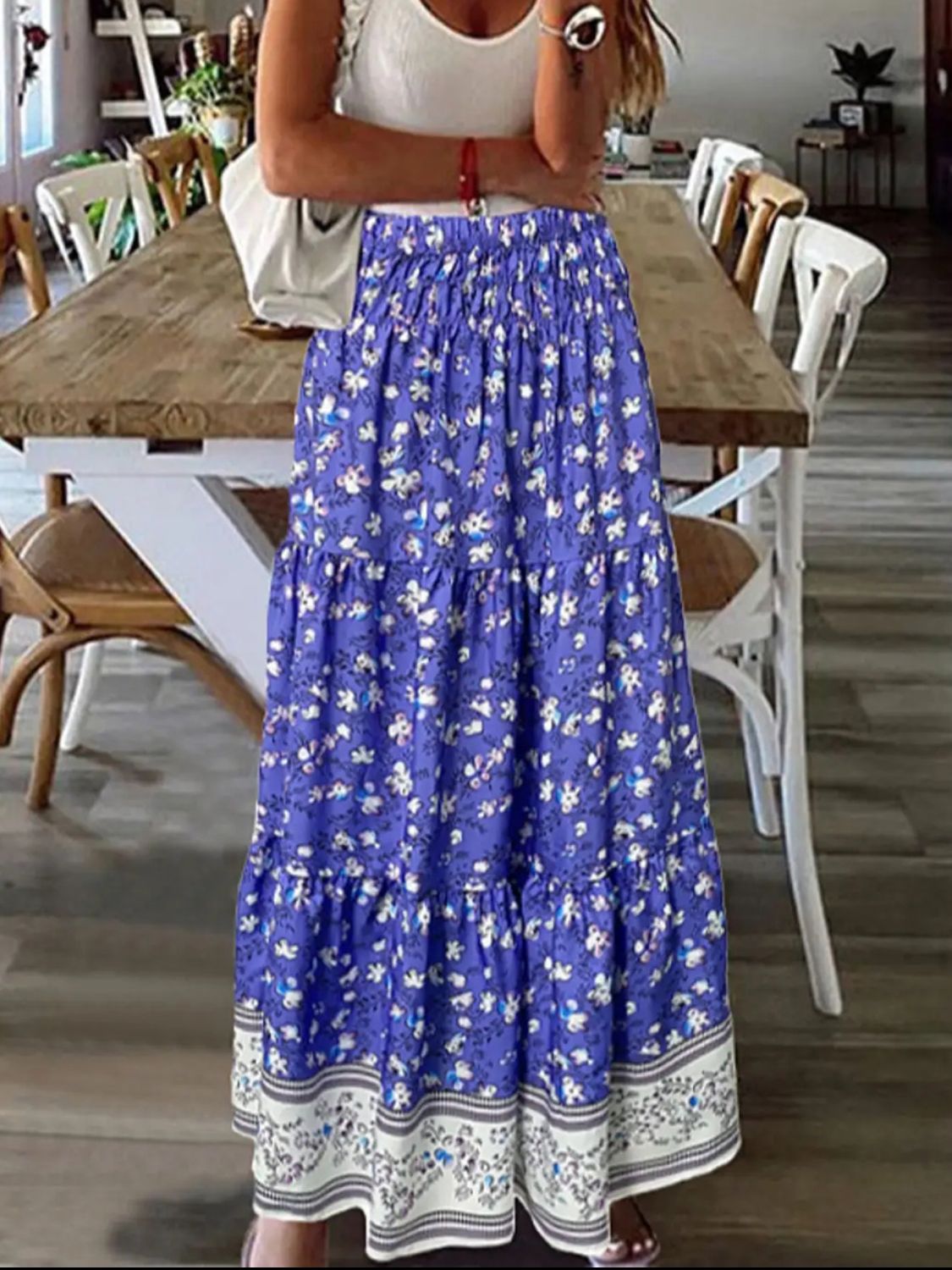 Full Size Tiered Printed Elastic Waist Skirt - The Goddess Galleries
