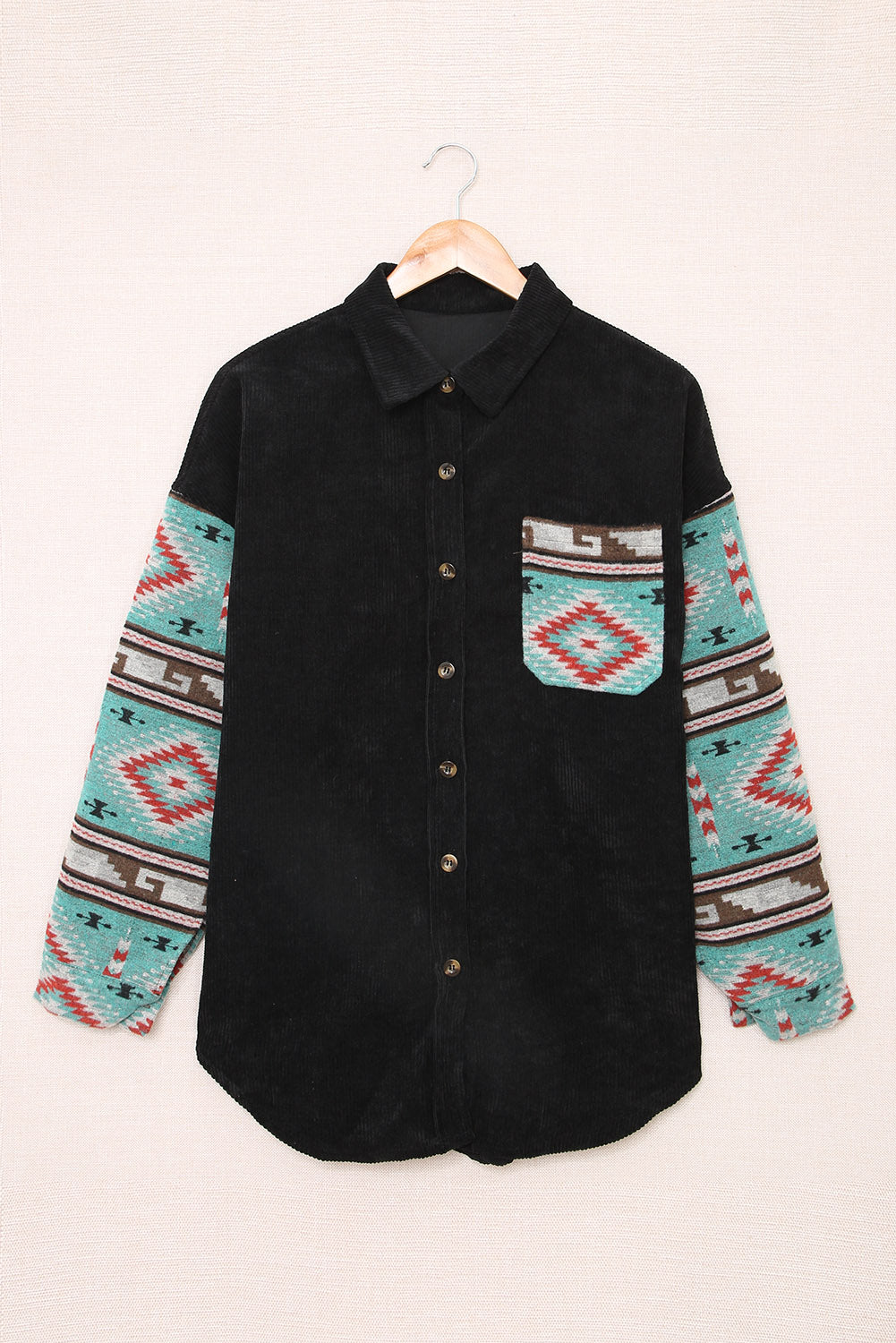 Pocketed Geometric Collared Neck Shacket - The Goddess Galleries