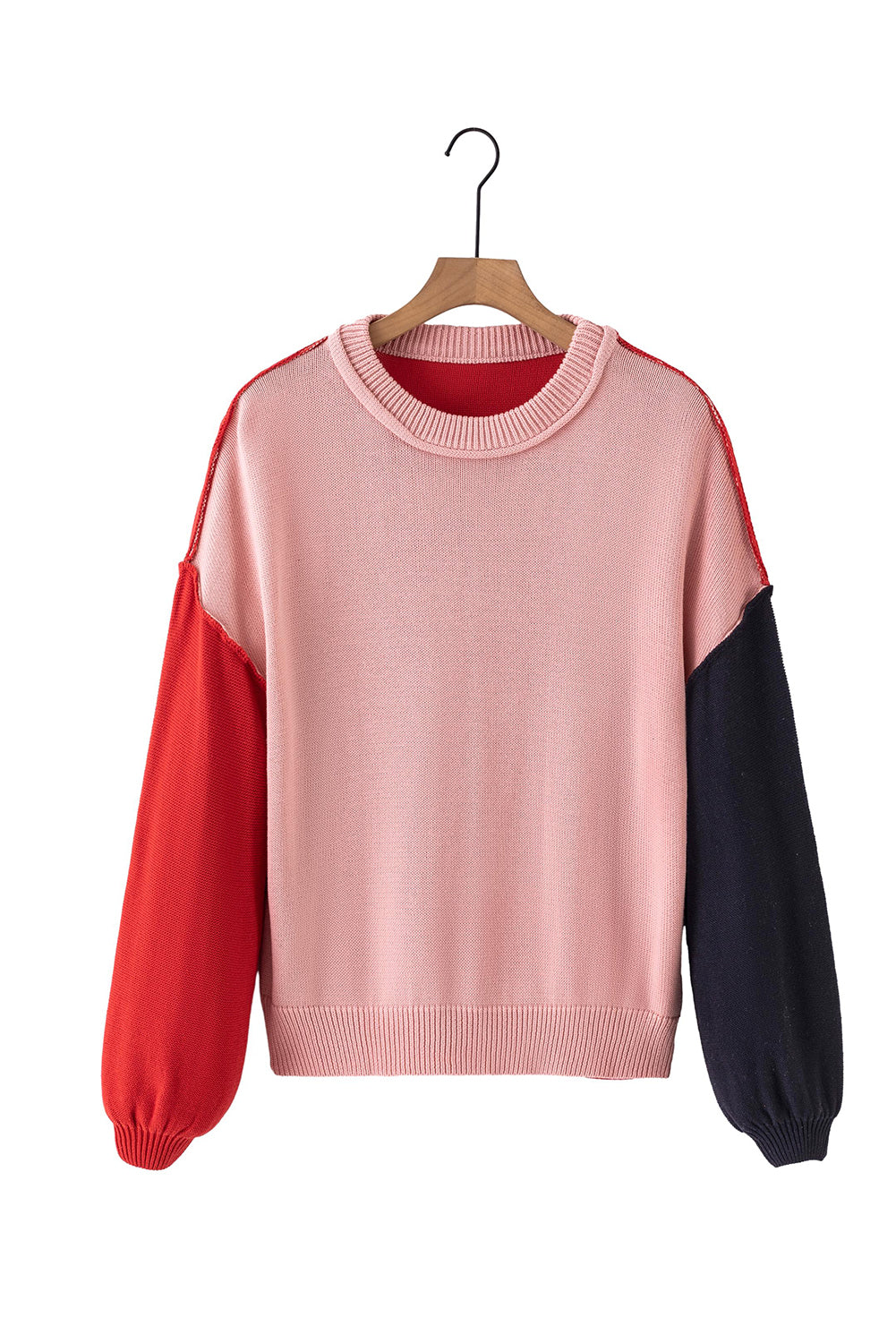 Contrast Round Neck Dropped Shoulder Sweater - The Goddess Galleries