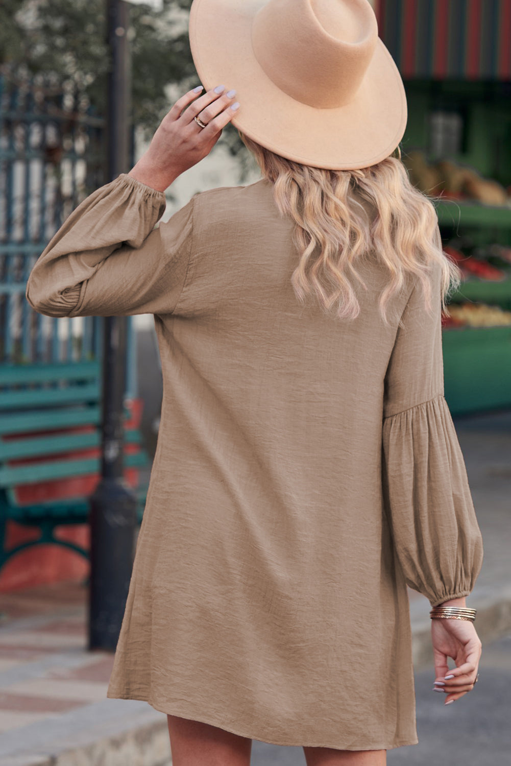 Notched Button Up Balloon Sleeve Longline Top - The Goddess Galleries