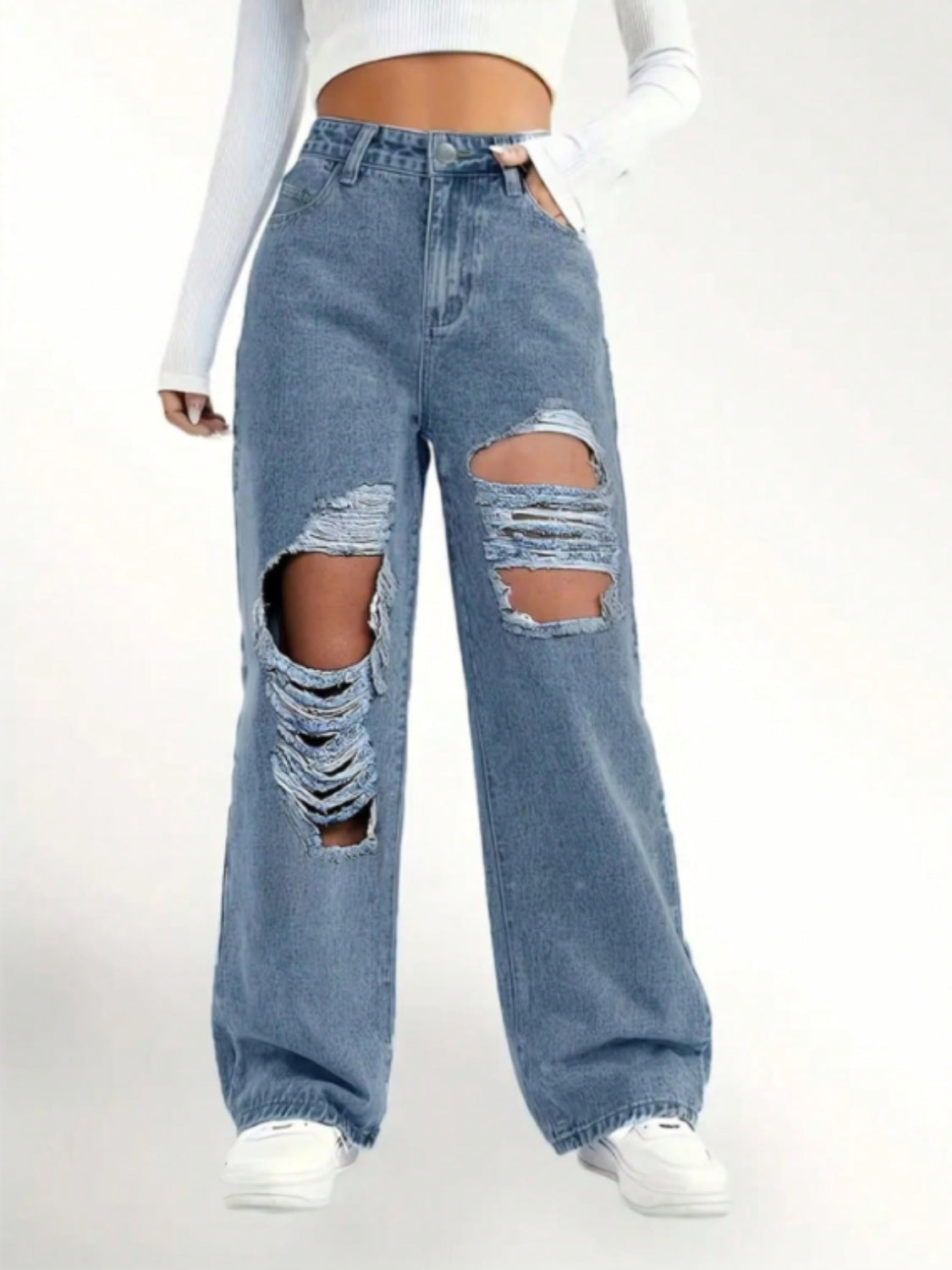 Distressed Wide Leg Jeans - The Goddess Galleries