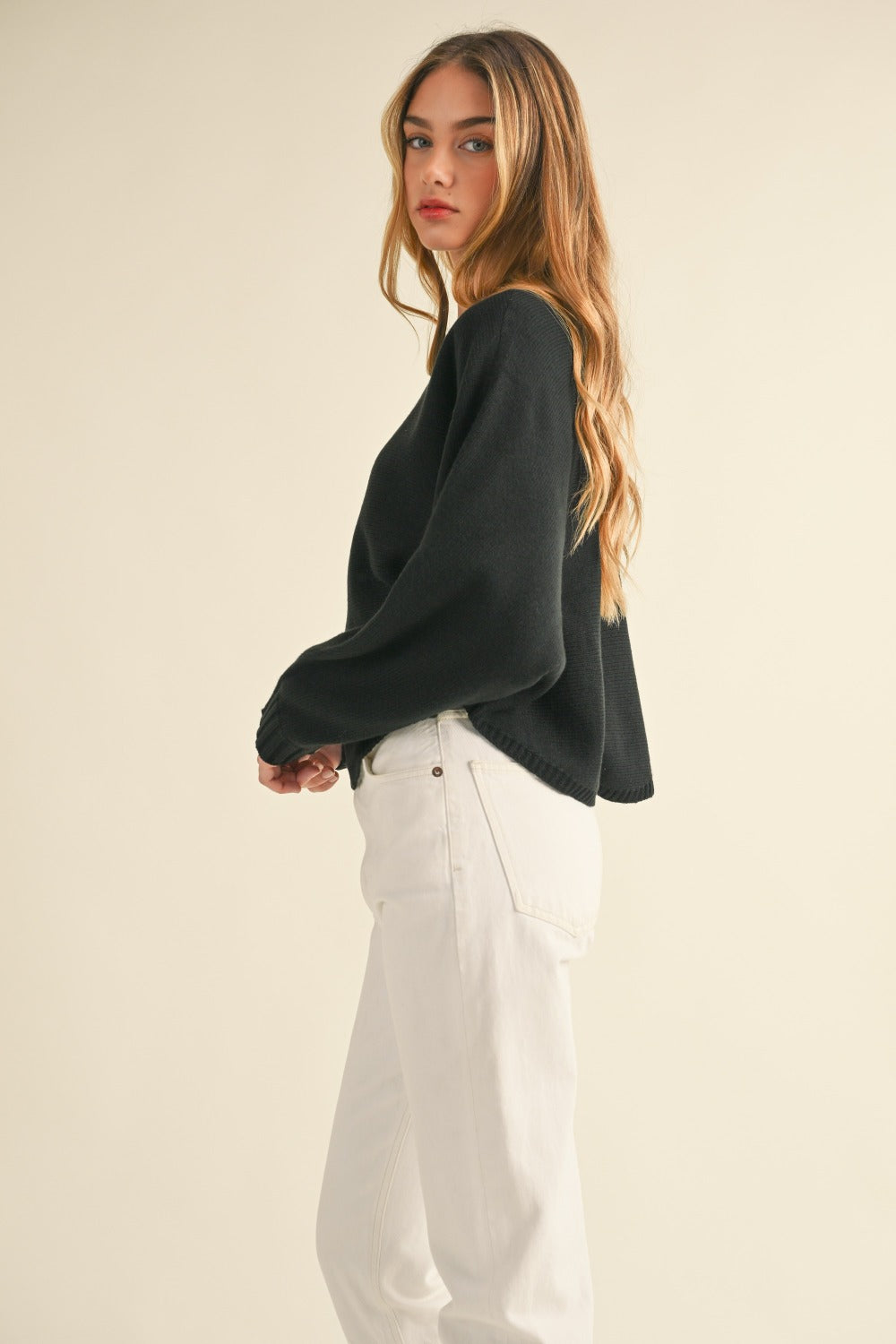 Mable Round Neck Dolman Sleeve Cropped Sweater - The Goddess Galleries