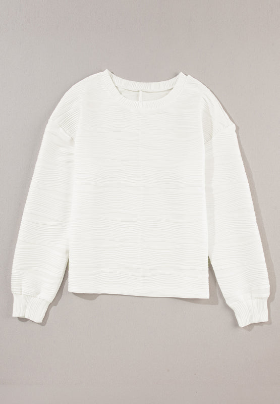 Texture Round Neck Long Sleeve Sweatshirt - The Goddess Galleries
