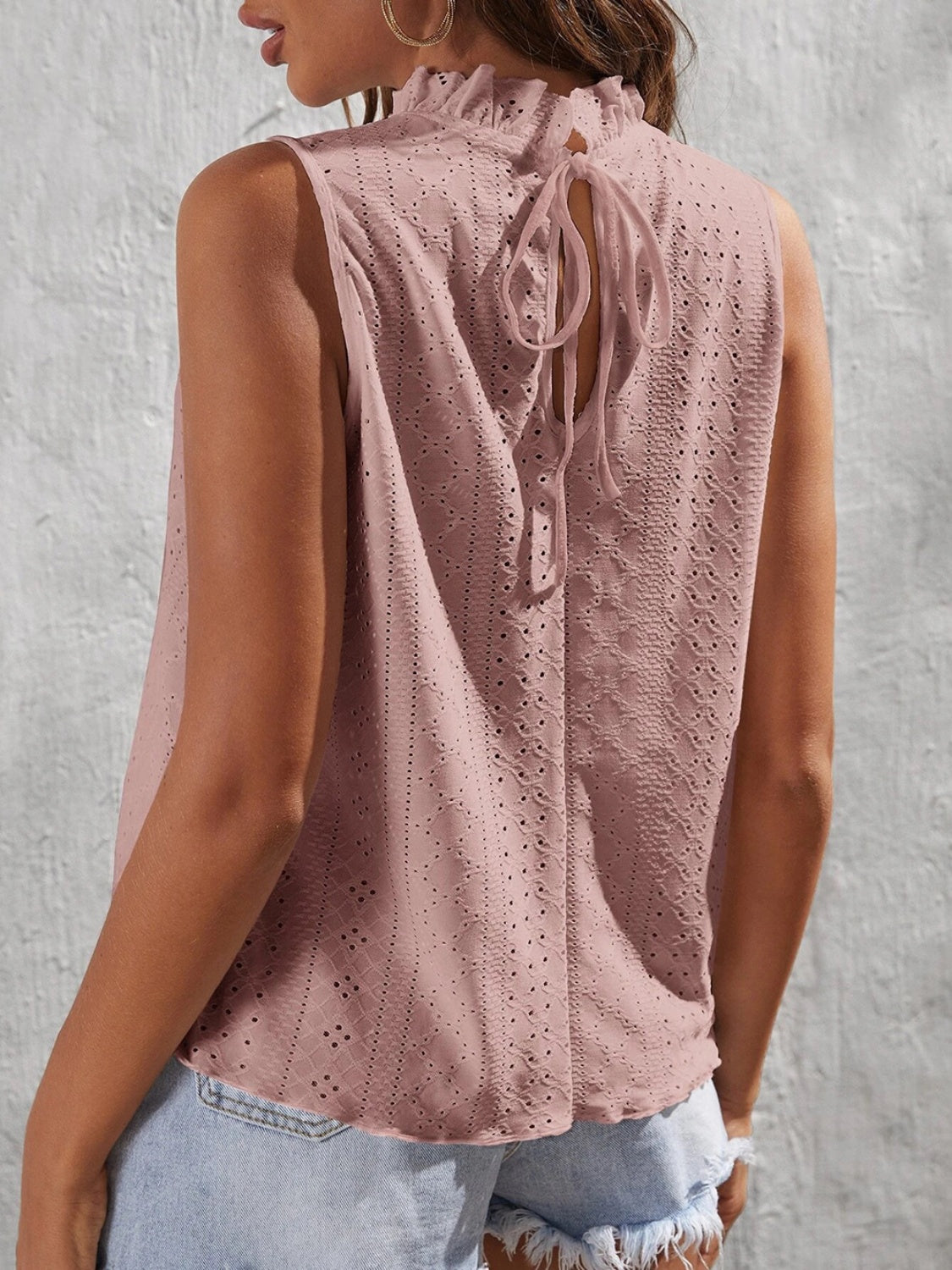 Tied Eyelet Mock Neck Tank - The Goddess Galleries