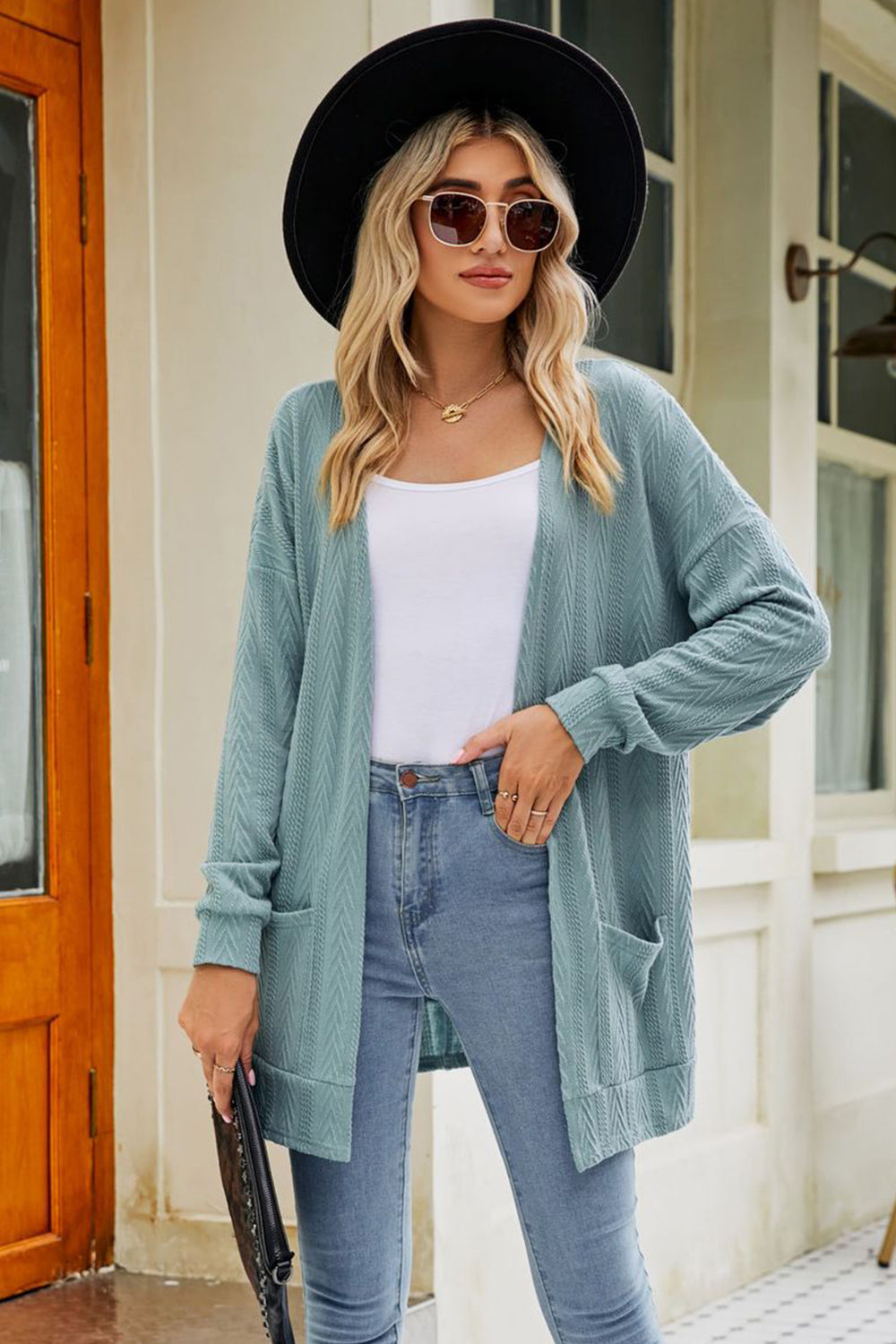 Long Sleeve Pocketed Cardigan - The Goddess Galleries
