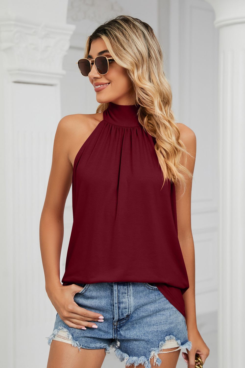 Gathered Detail Tied Sleeveless Top - The Goddess Galleries