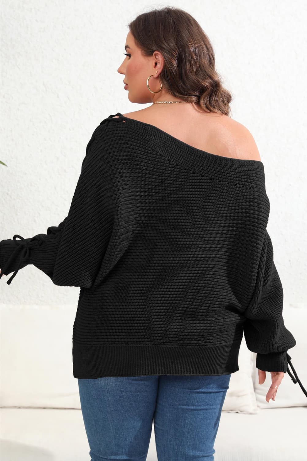 Plus Size One Shoulder Beaded Sweater - The Goddess Galleries