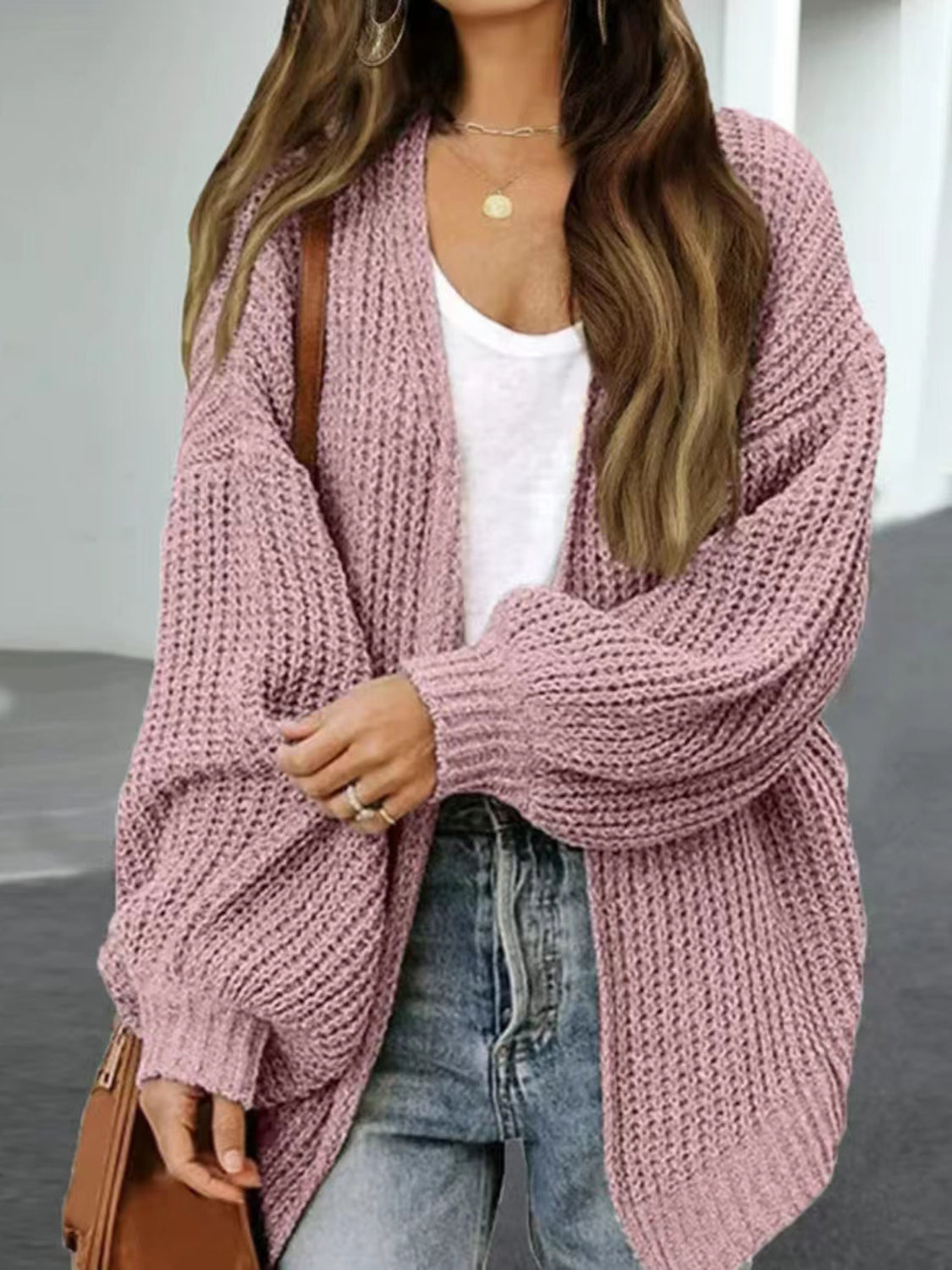 Drop Shoulder Balloon Sleeve Cardigan - The Goddess Galleries