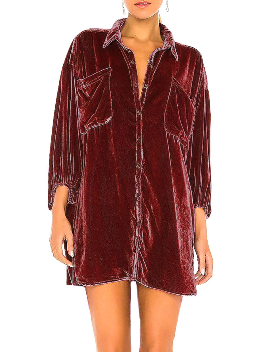 Collared Neck Button Down Long Sleeve Shirt - The Goddess Galleries