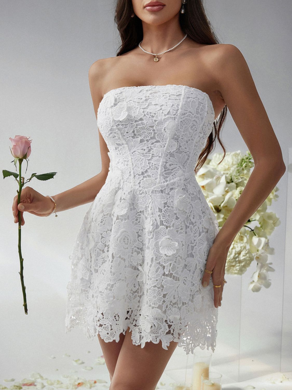 Devine Lace-Up Tube Lace Mini Dress - The Goddess Galleries
