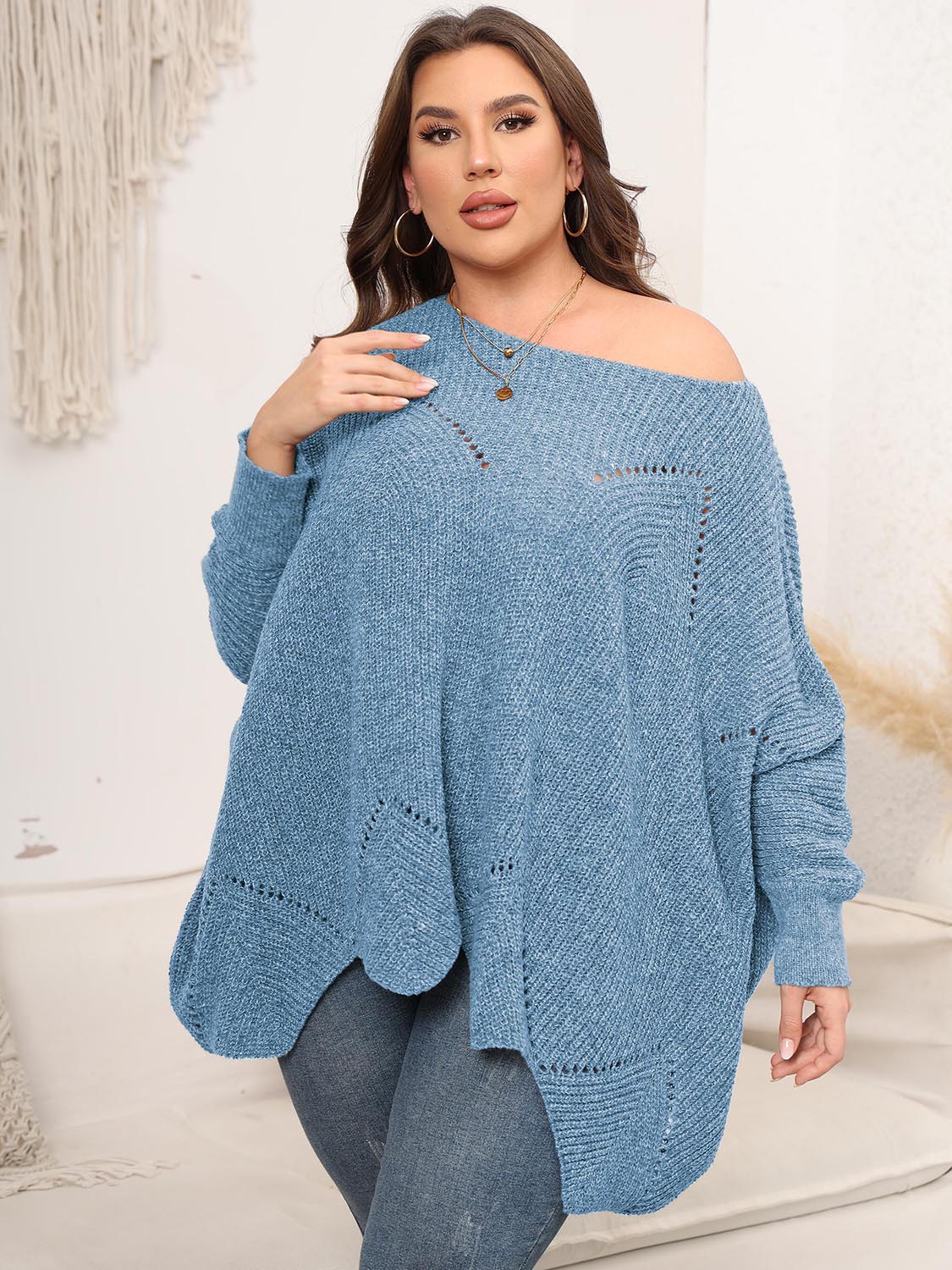 Plus Size Round Neck Batwing Sleeve Sweater - The Goddess Galleries