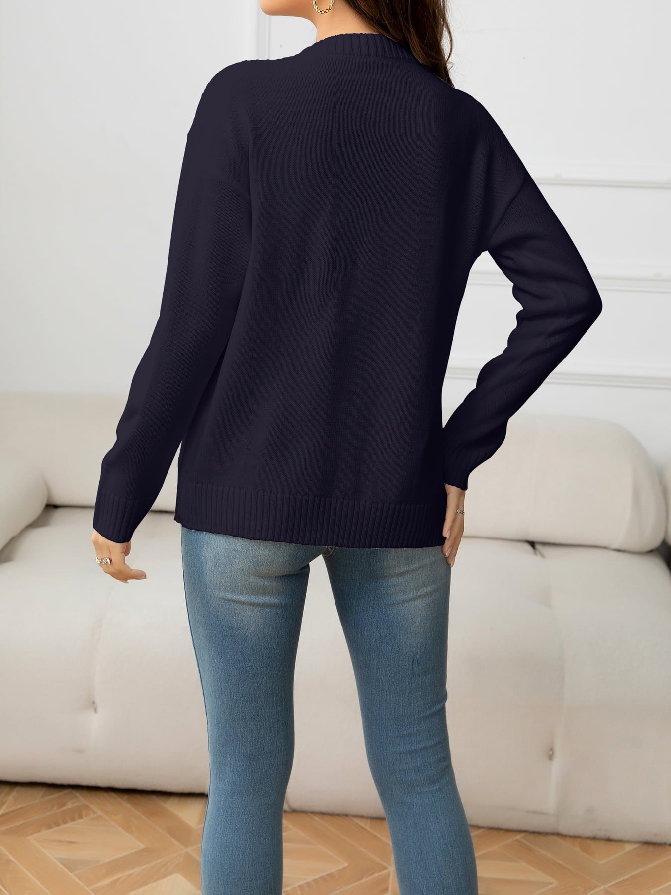 V-Neck Long Sleeve Buttoned Knit Top with Pocket - The Goddess Galleries