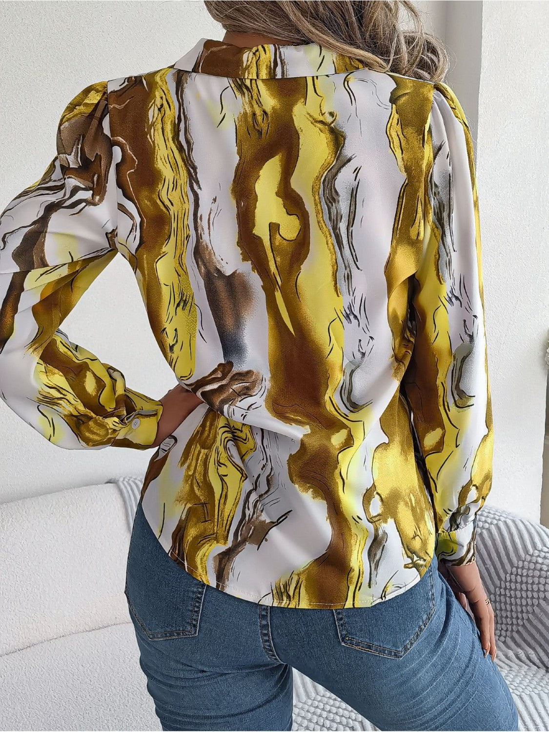 Printed Button Up Long Sleeve Shirt - The Goddess Galleries