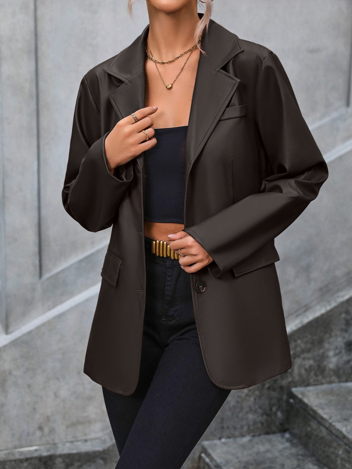 Ivy Lane Pocketed Button Up Collared Neck Blazer - The Goddess Galleries