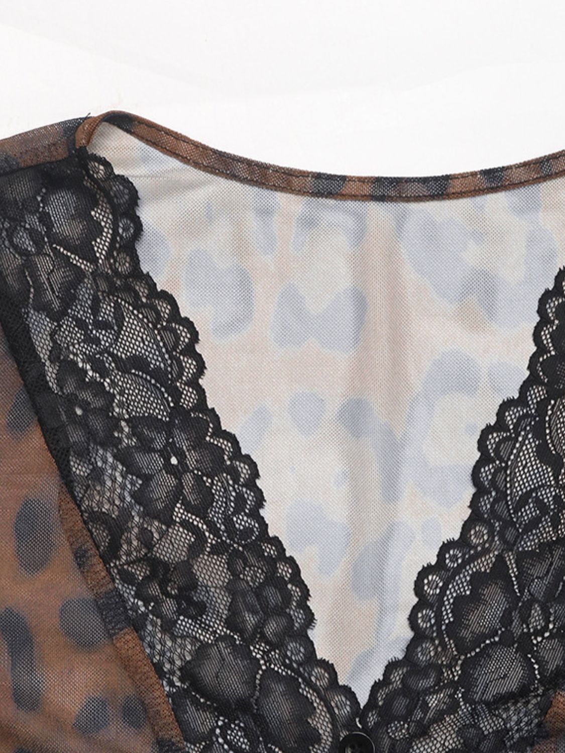 Perfee Leopard V-Neck Lace Bodysuit - The Goddess Galleries