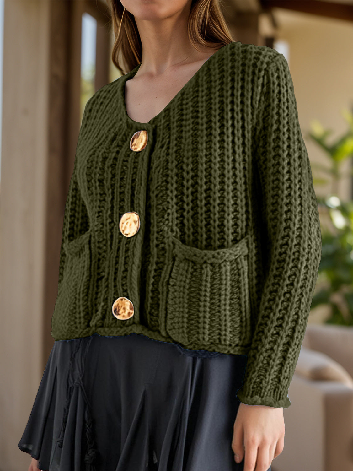 Button Down Long Sleeve Cardigan - The Goddess Galleries