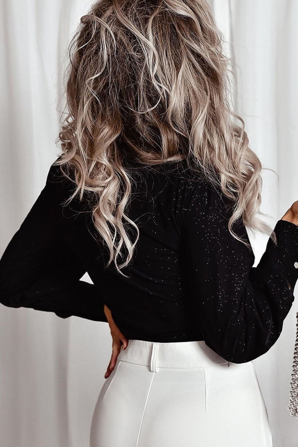 Glitter Surplice Long Sleeve Blouse - The Goddess Galleries