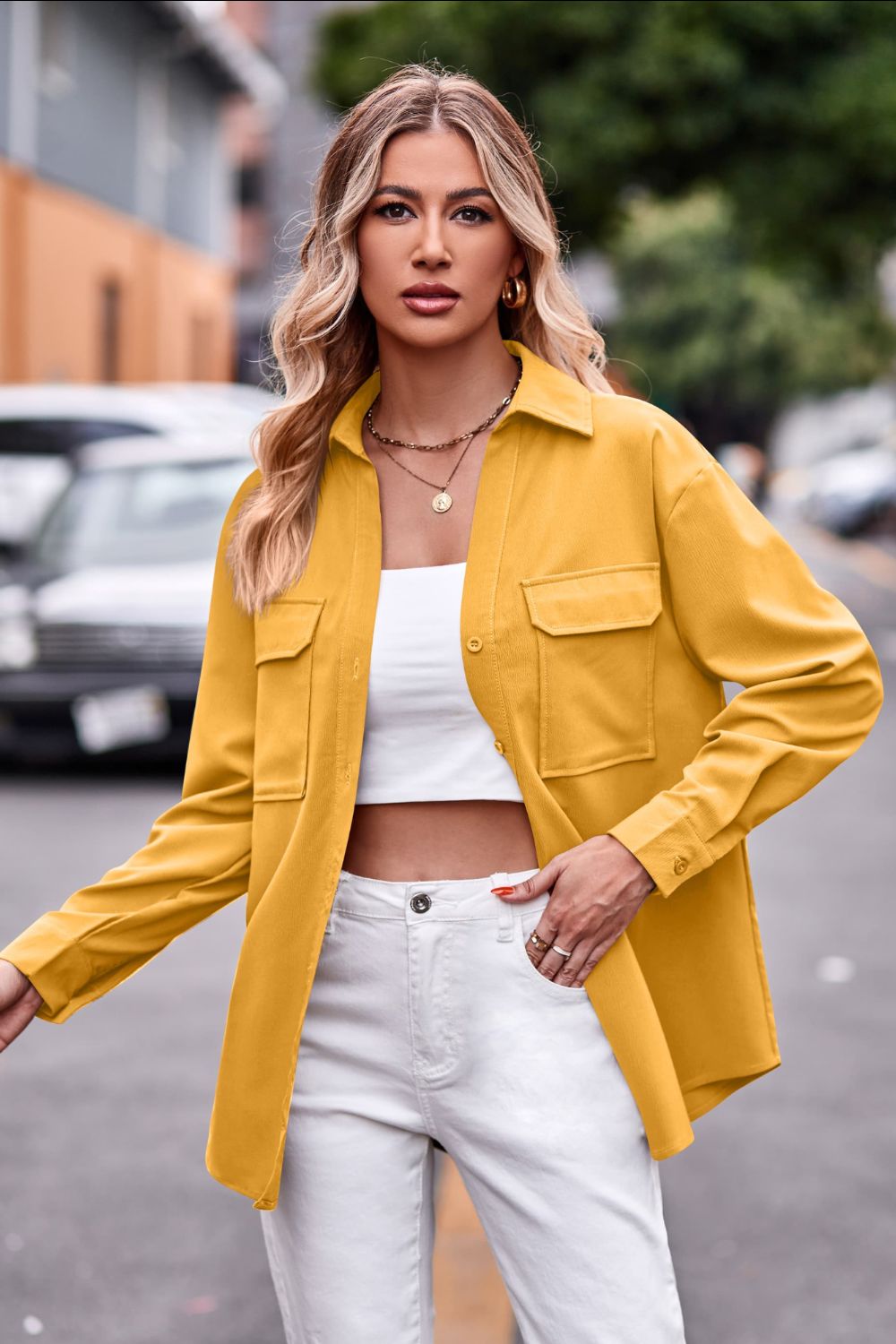 Dropped Shoulder Longline Shirt with Pockets - The Goddess Galleries
