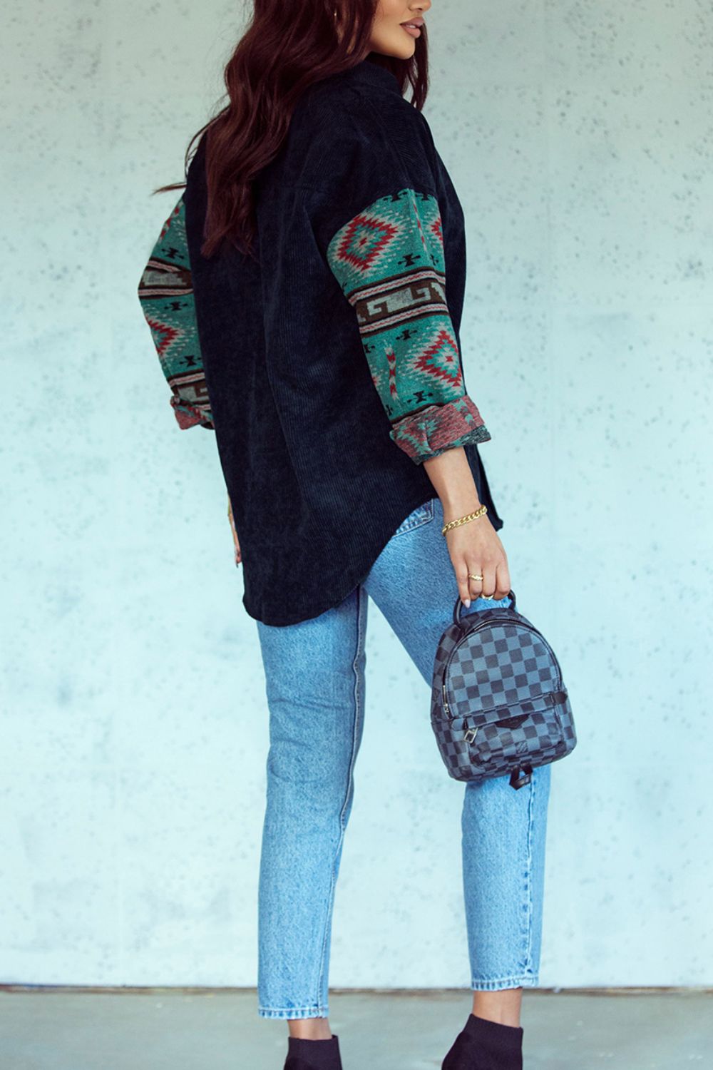 Pocketed Geometric Collared Neck Shacket - The Goddess Galleries