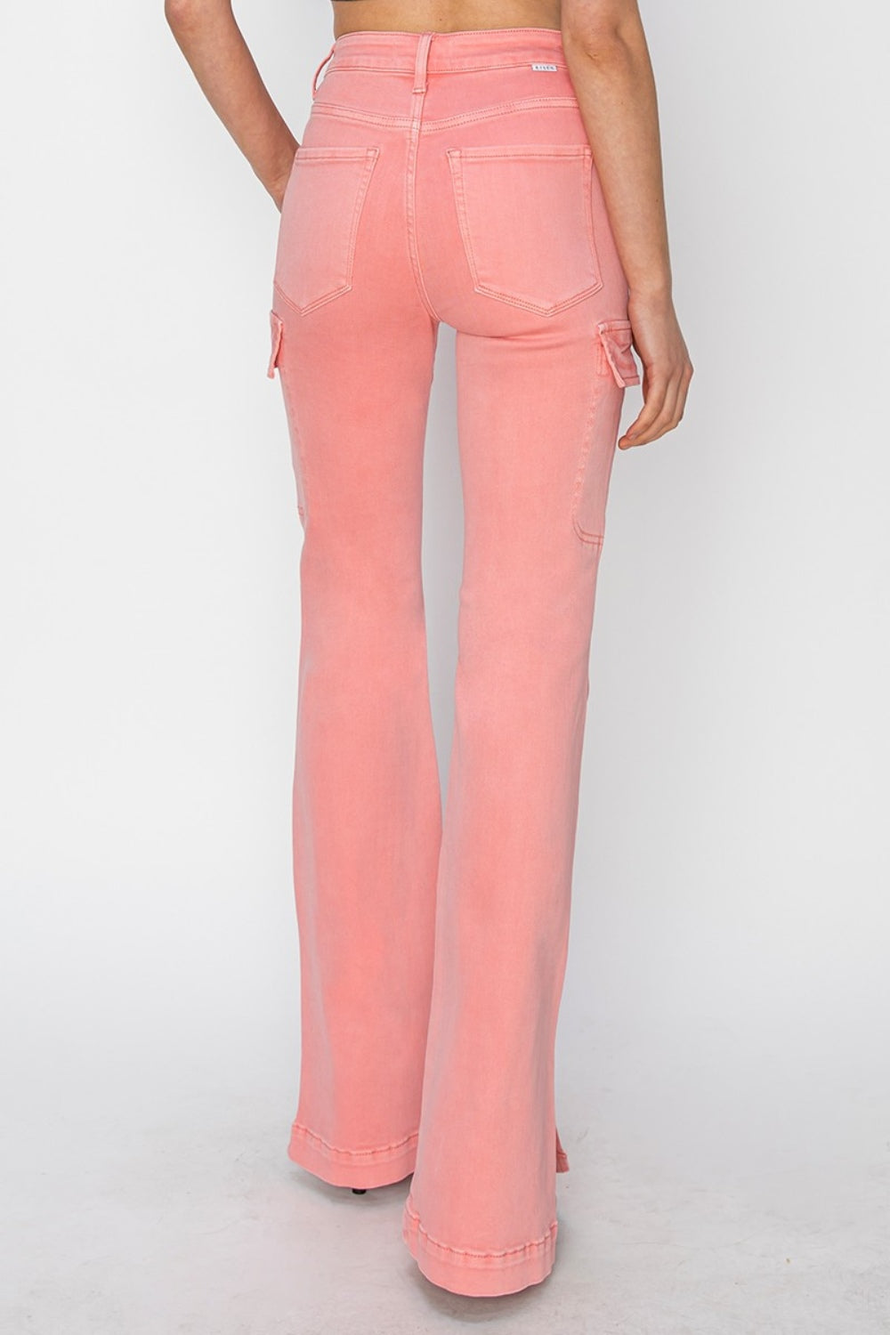 RISEN Full Size High Rise Side Slit Cargo Bootcut Jeans - The Goddess Galleries